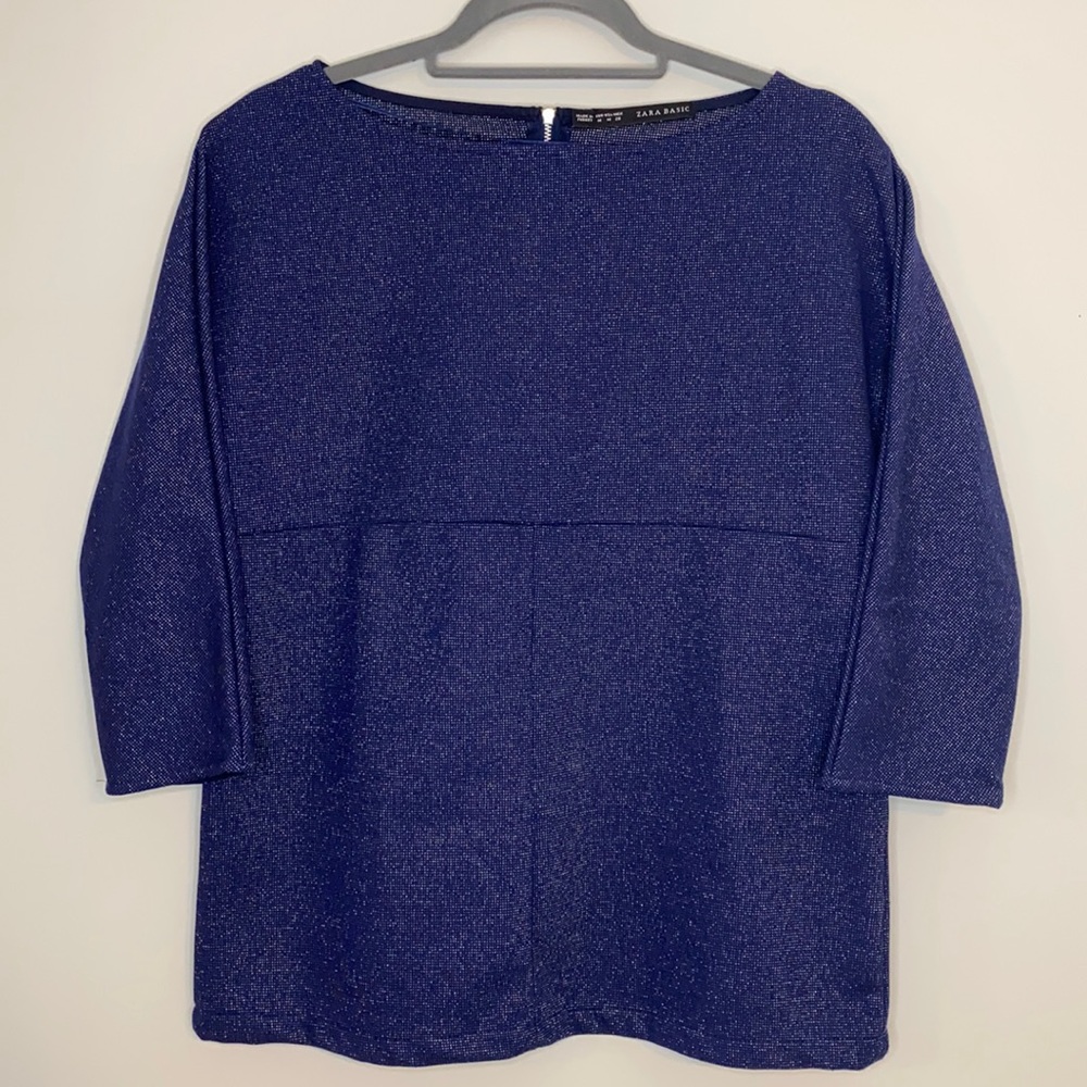 ZARA 3/4 sleeve navy blue top